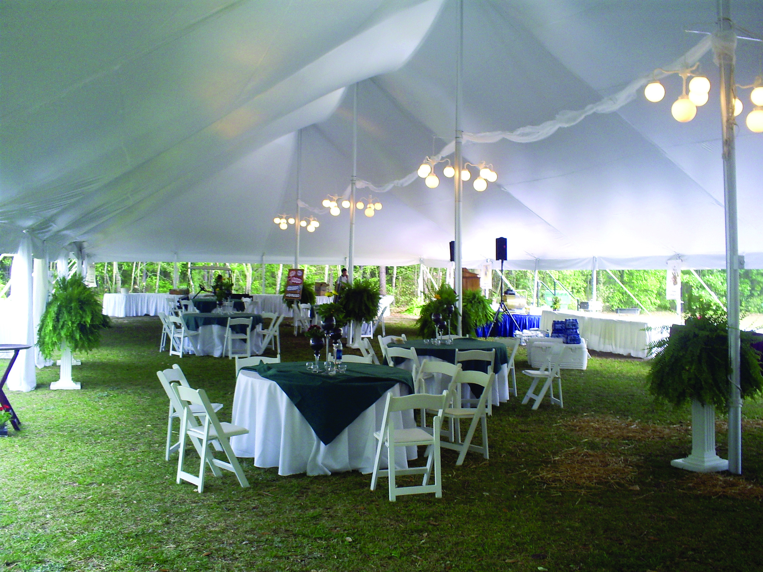 Lights setup inside pole tent at an event