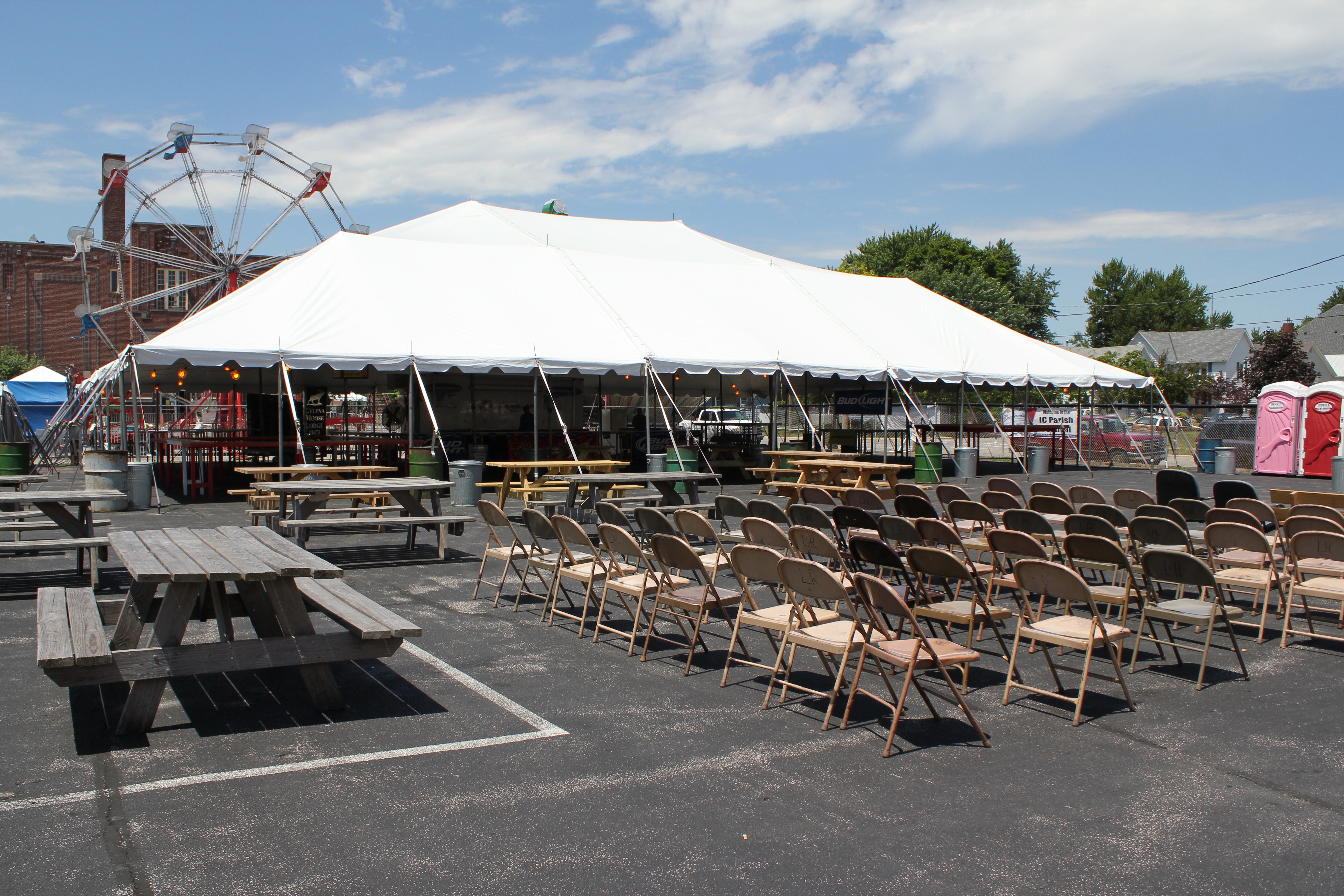 Sectional classic series pole tent setup at carnival